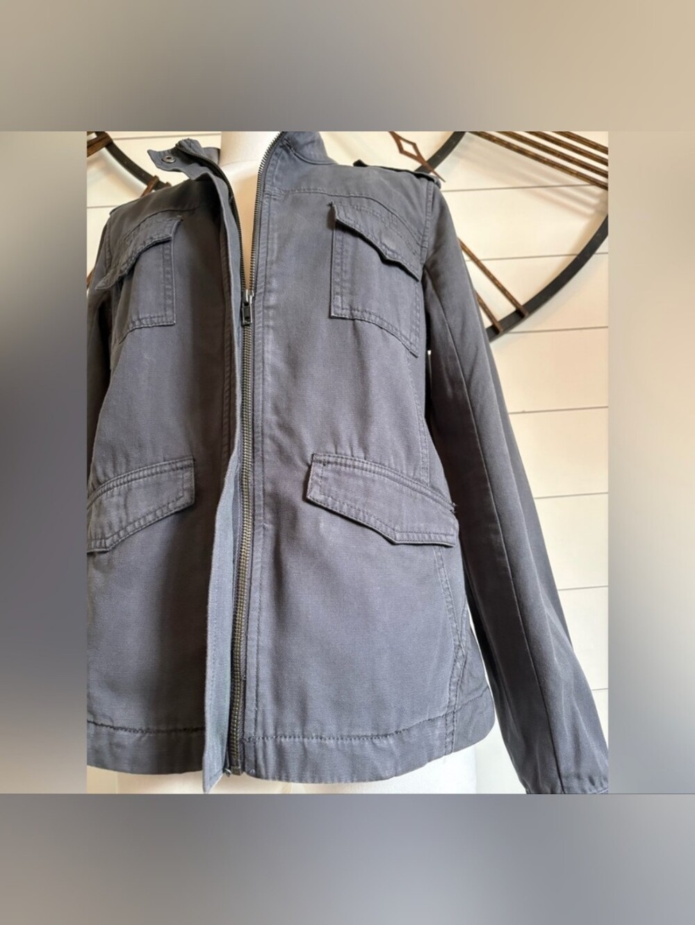 Hinge Dark Grey Military Style Utility Jacket 100% Cotton Canvas W Full Zip. - Picture 5 of 9